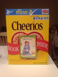 Cheerios Box with Can I just Take a Nap? in it. 